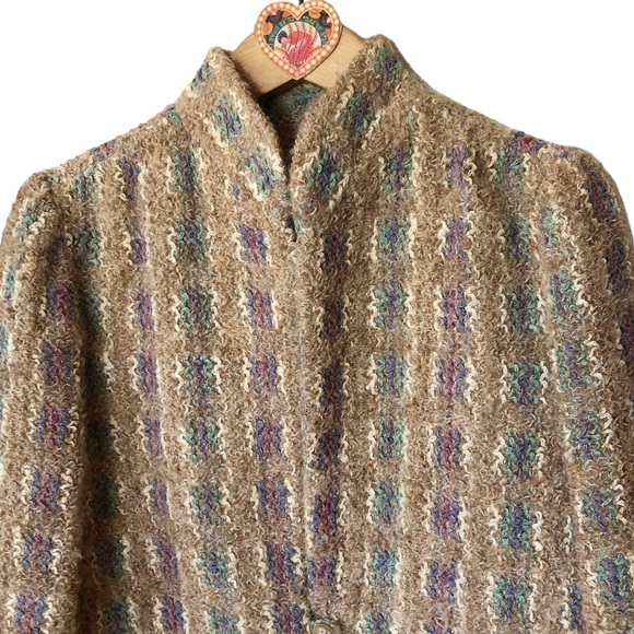 VTG DonnKenny Separates Lambswool Blend Woven Knit Sweater Coat 8/M Neut… - Picture 8 of 14